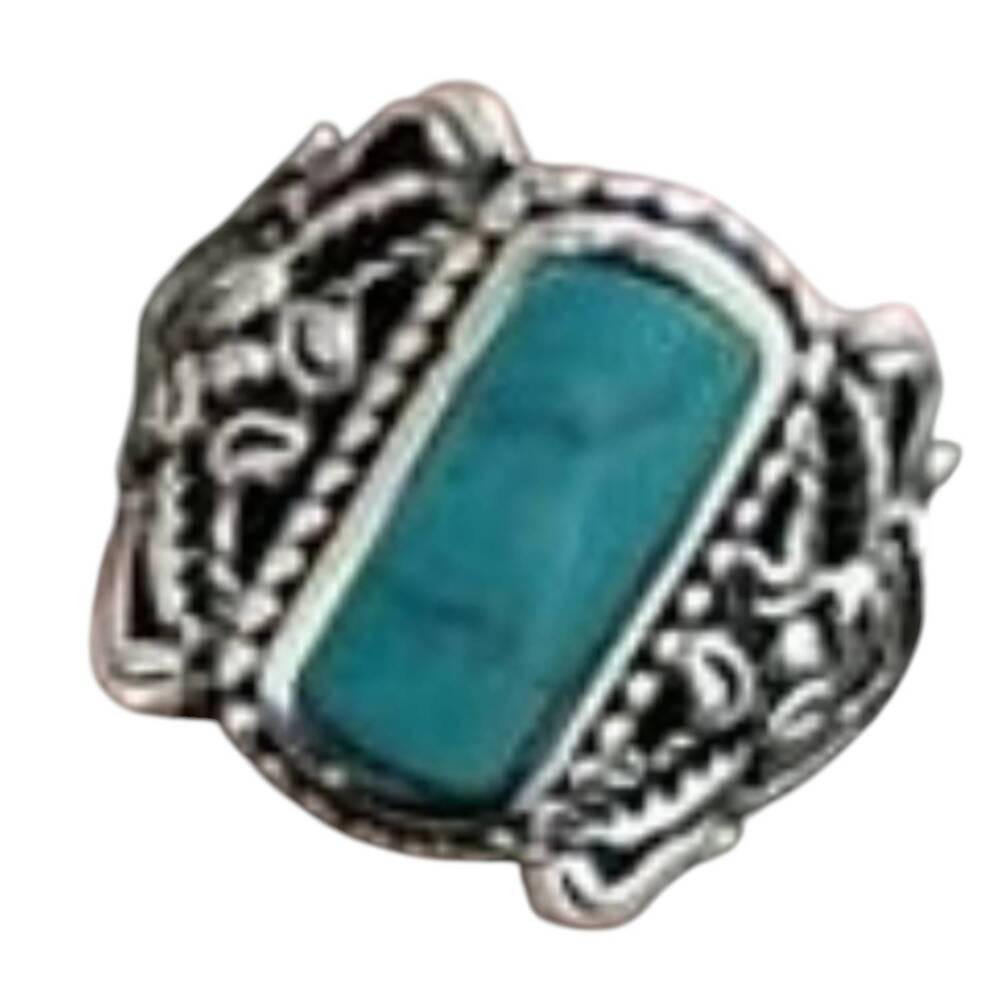 NEW BOHO SOL women's sterling rectangle scrolled ring in turquoise